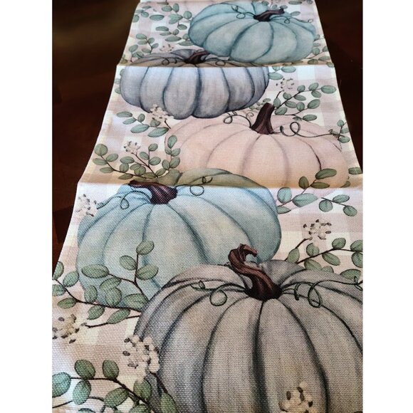 Pumpkin Table Runner Decorative Cloth Thanksgiving Decoration Blue Fall Decor - Picture 3 of 9